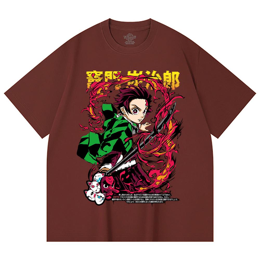230 Gsm 100% Cotton Demon Slayer V19 Tanjiro Print Unisex Heavy Cotton T Shirt