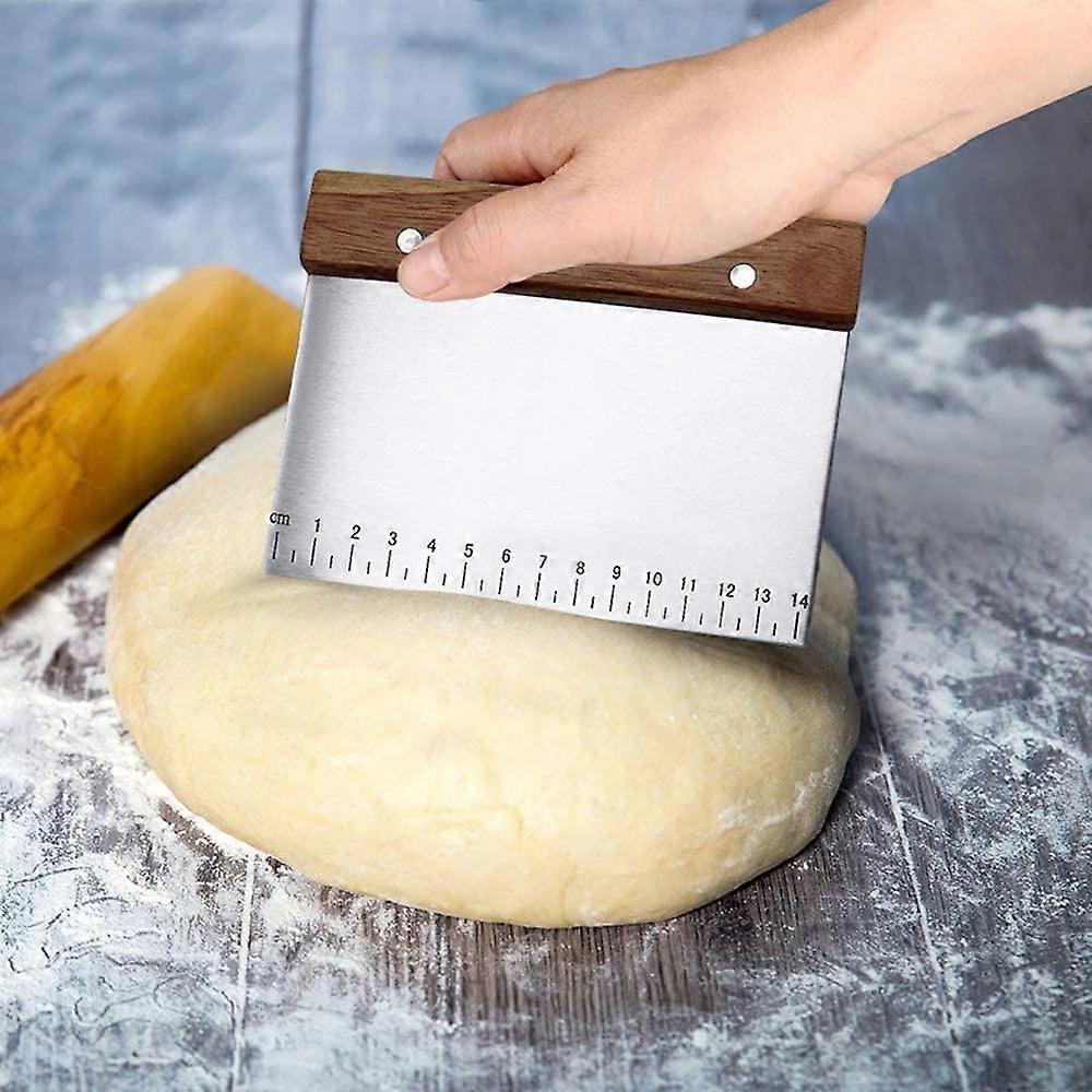 Edelstahl Teigschaber Schneider - Teigbankschaber Gebäckschneider mit Holzgriff und Messmarkierungen, Mehrzweck Küchenwerkzeug für Flache To