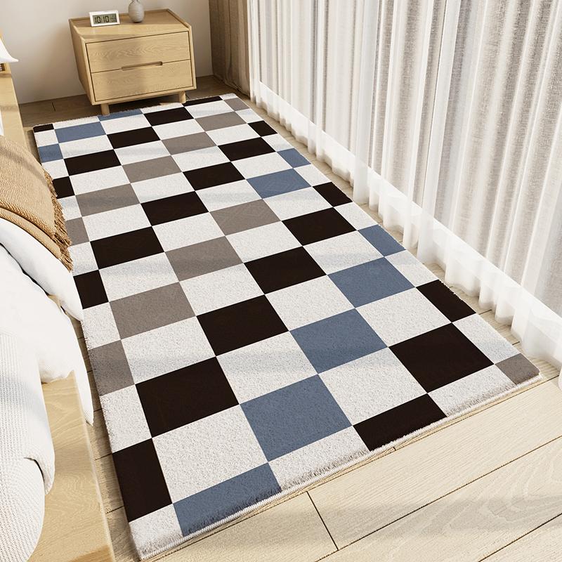 Modern Style Rugs For Bedroom Thicken Plush Living Room Decoration Plaid Carpet Fluffy Sofy Bedside Floor Mat Study Washable Rug