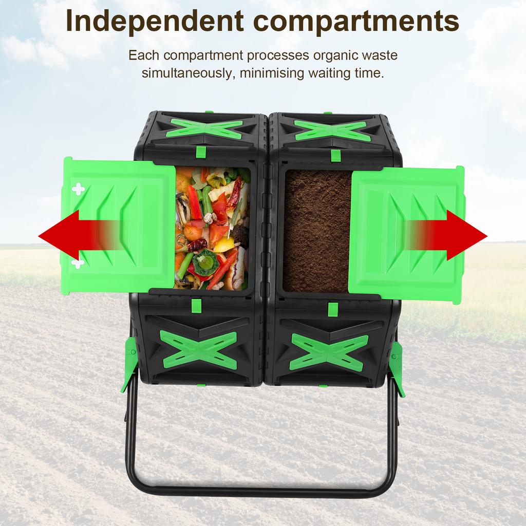 140L Dual Chamber Compost Bin Outdoor Tumbling Composting Case Fast Assemble Tumbling Easy Setup for Eco-Friendly Gardening