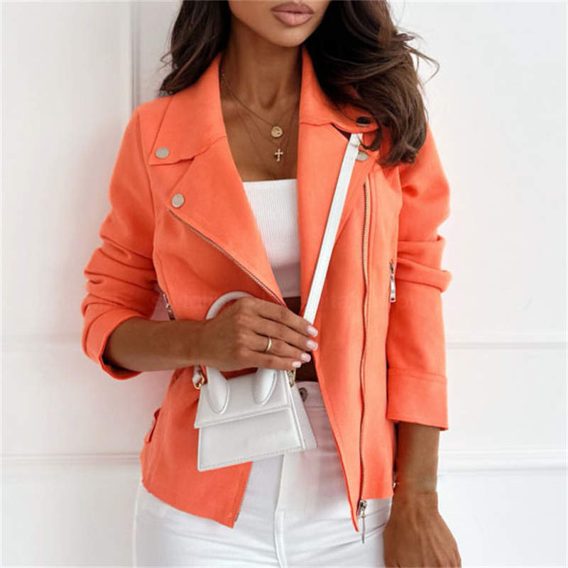 Lynlås Dametøj Slank Revers Mode Ny Kort Frakke Hjortelæder Fløjl