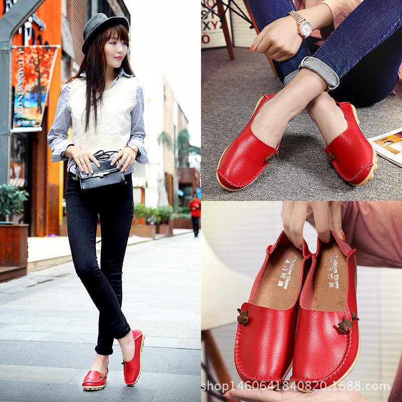 Plus Size Genuine Leather Low-Top Loafers for Women