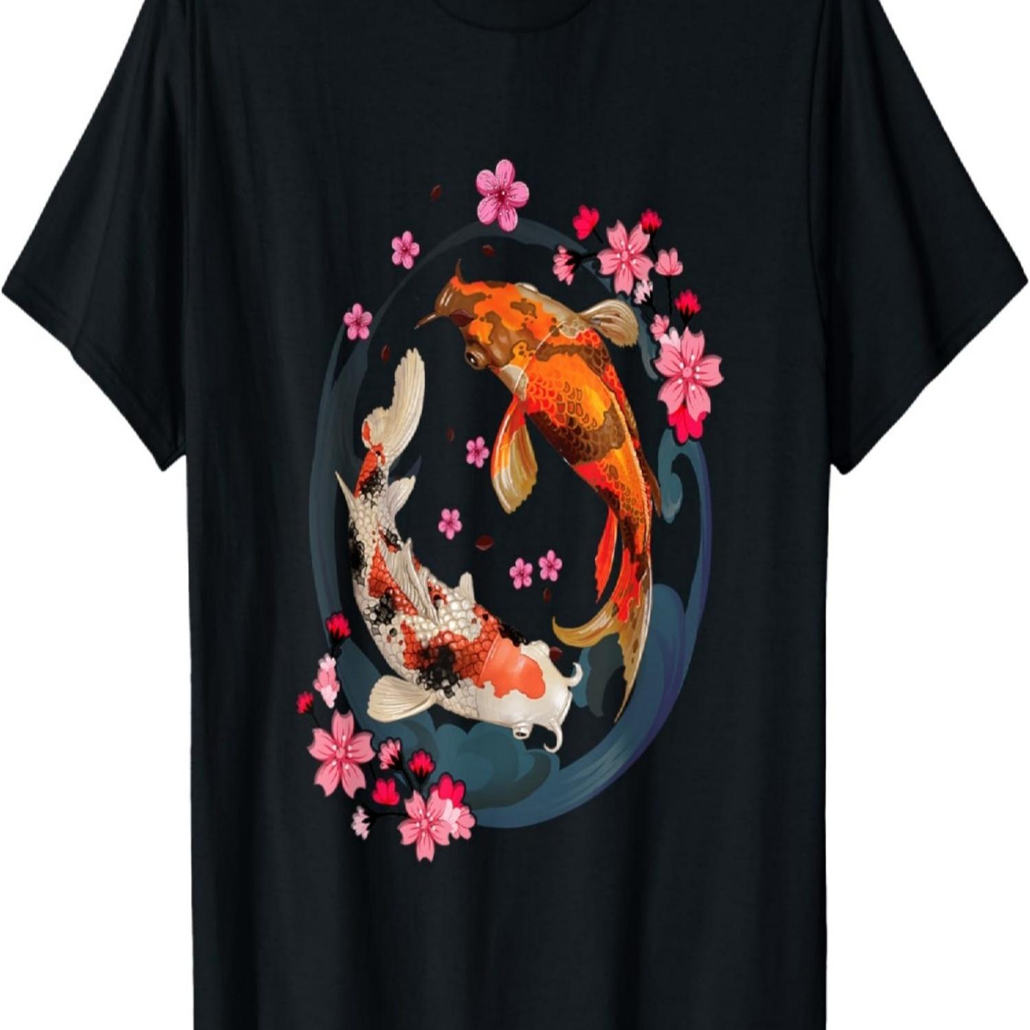 Koi Carp Ying Yang Nishikigoi Fish Cherry Blossom T-Shirt(99) S чёрный