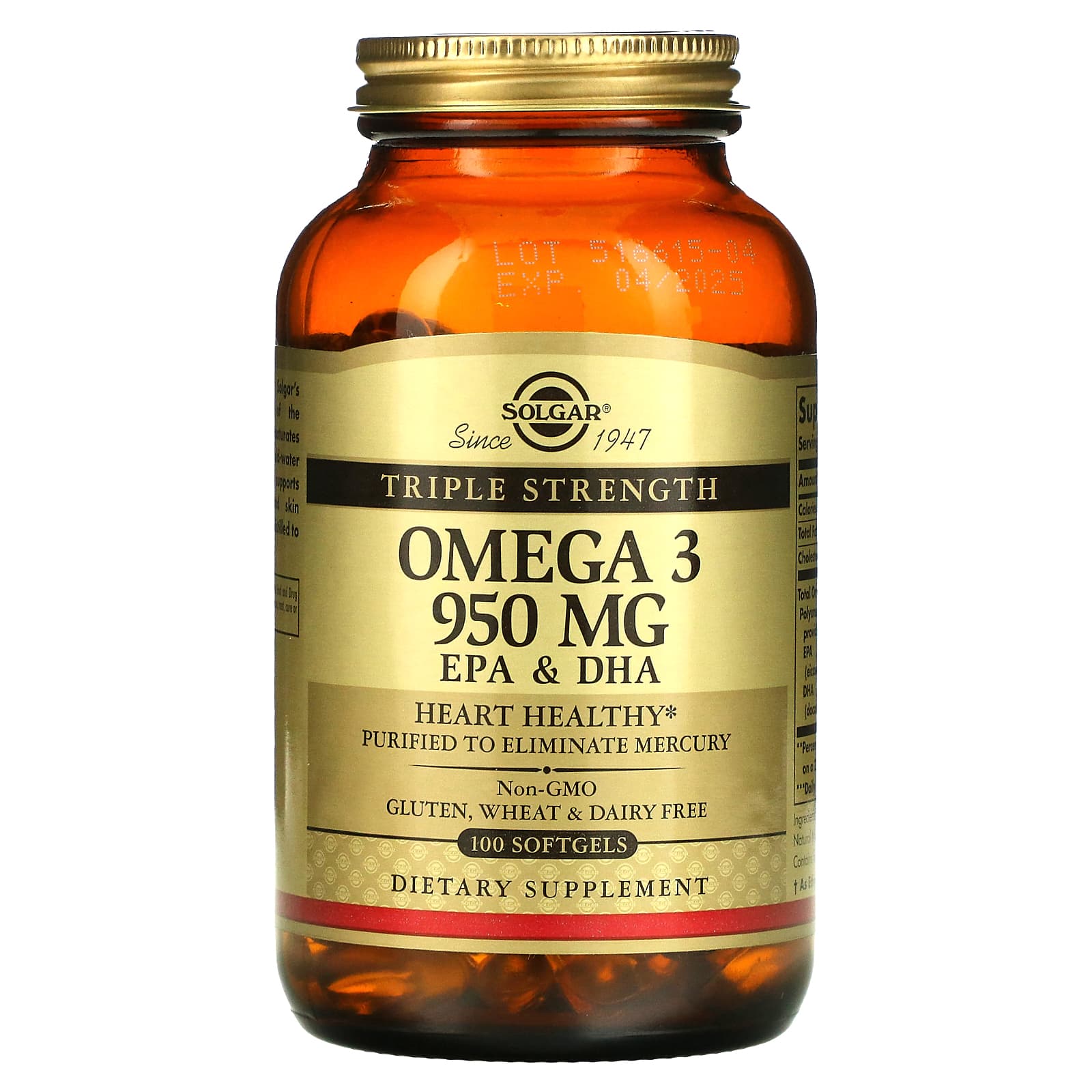 

Omega 3, Epa & Dha, Triple Strength, 950Mg, 100 Softgels