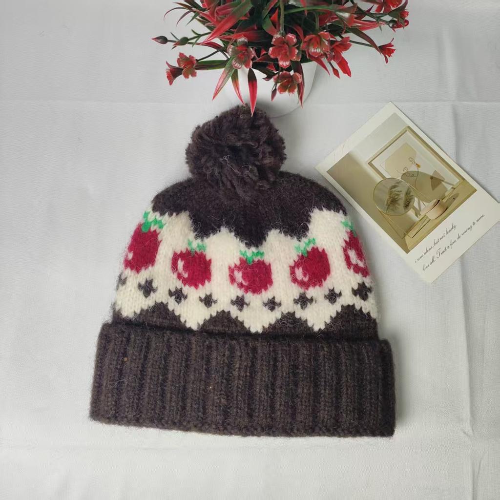 Autumn and Winter New Fair Island Wind Hairball Wool Hat Cold-proof and Warm Ear Protection Knitted Hat Fashionable Versatile Pullover Hat