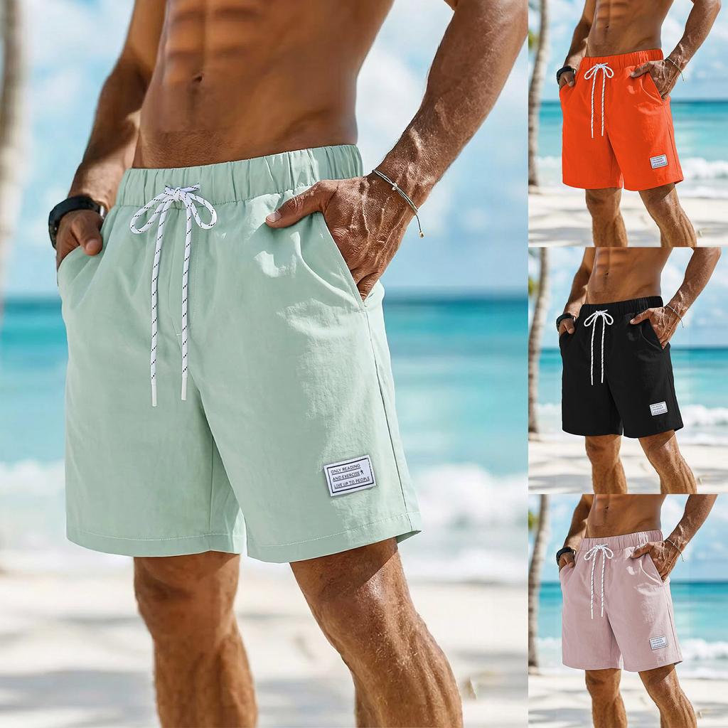 Men's Summer Drawstring Shorts Men's Casual Beach Straight Leg Shorts