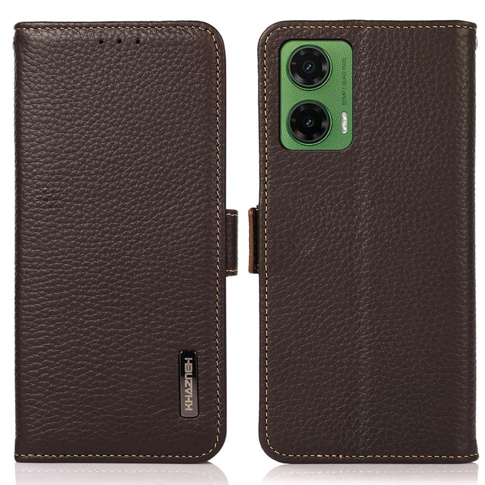 

KHAZNEH For Motorola Moto G35 5G Phone Case Genuine Cow Leather Cover RFID Blocking A