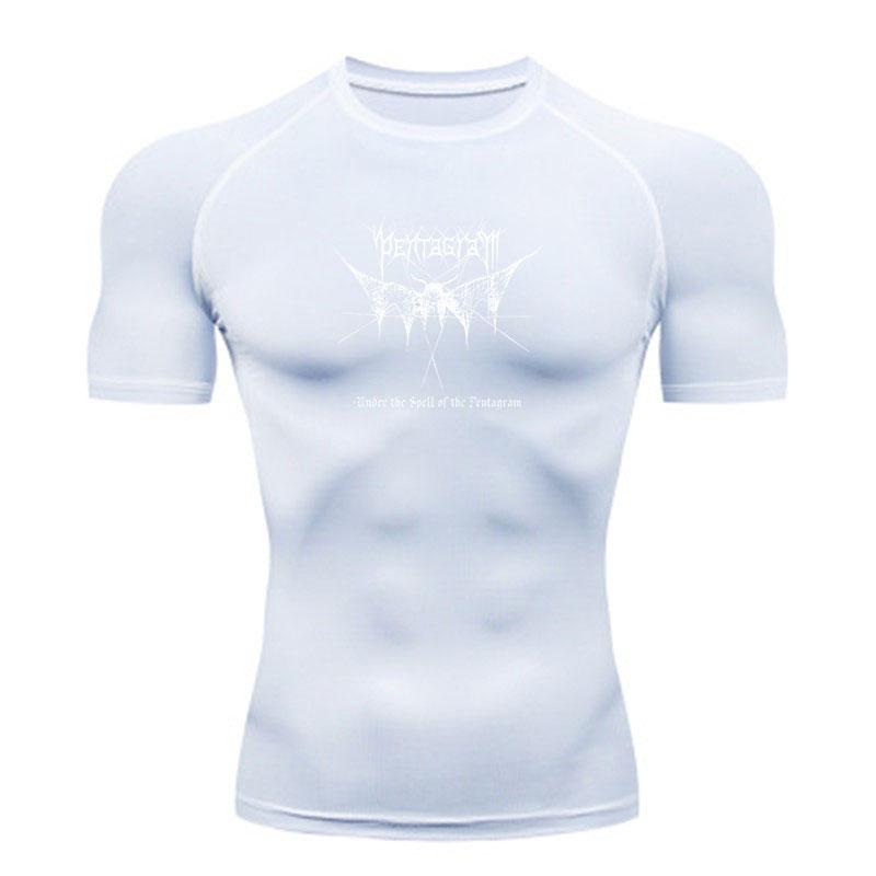 Men's Breathable Compression Fitness Sports T-Shirt, Lightweight Quick Dry Workout Casual Tee for Gym Training Daily Wear with Unique Gothic Dark Prin