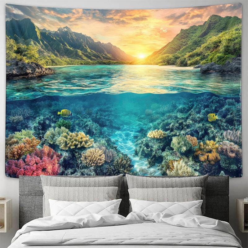 Unterwasser-Korallenparadies Wandbehang Natürliche Meereslandschaft Wandteppich