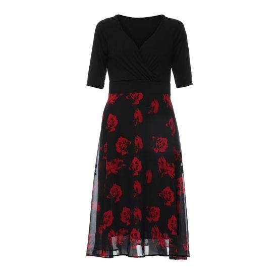 Women's Patchwork Swing Chiffon Dress Short Sleeve V Neck Midi Dress Plus Size Floral Wedding Guest Dress Summer Beach Flowy Sundress