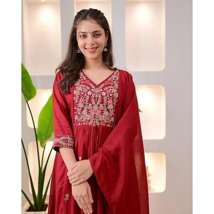 Dámský etnický indický set Kurti, kalhoty a Dupatta z viskózového hedvábí pro společenské události
