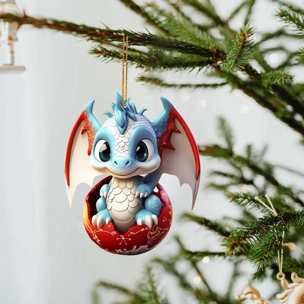 Christmas Tree Dragon Pendant & Keychain Ornament - Acrylic Egg Decoration