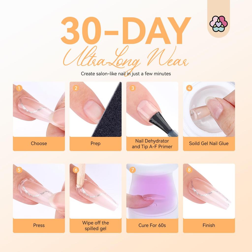 Saviland Nails Medium Fit Natural Soft Gel French Tip Nails Blinky Glitter Acrylic Nail Tips Gel Nail Kit Gel Glue Soft Tips Fake Tips False Nails UV