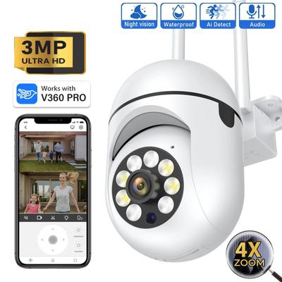Nouvelle caméra Wifi 3MP IP extérieure 4x Zoom numérique moniteur de sécurité sans fil couleur Vision nocturne AI caméra de sécurité de suivi intelligent