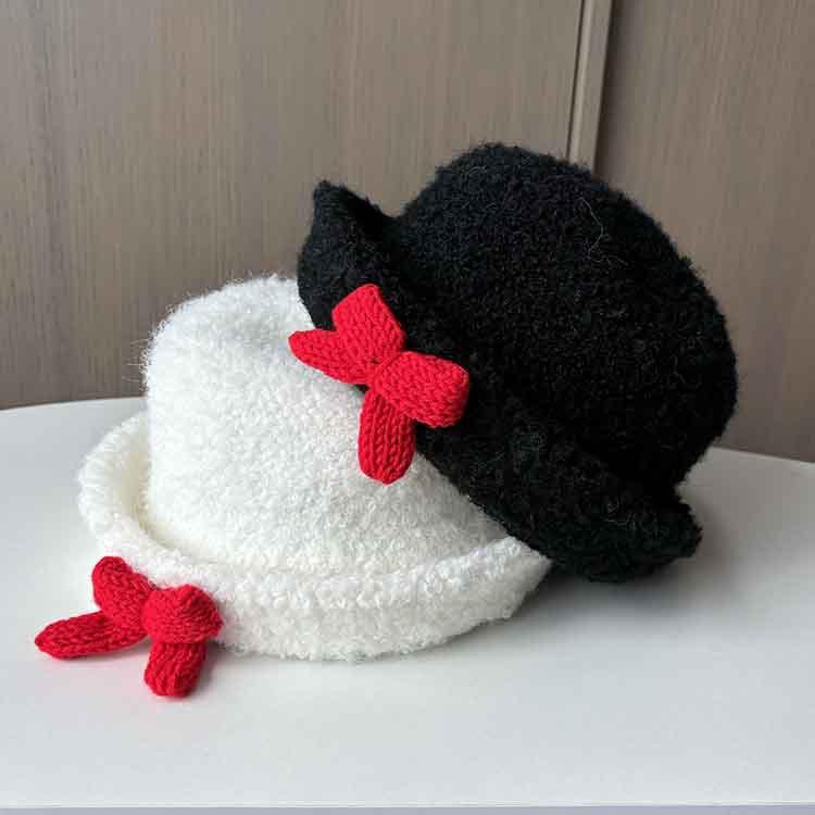 New Autumn And Winter Wool Woolen Top Hat, Small Fragrant Wind Bow Basin Hat, Women'S Dome Shows The Face, Small Warm Plush Hat