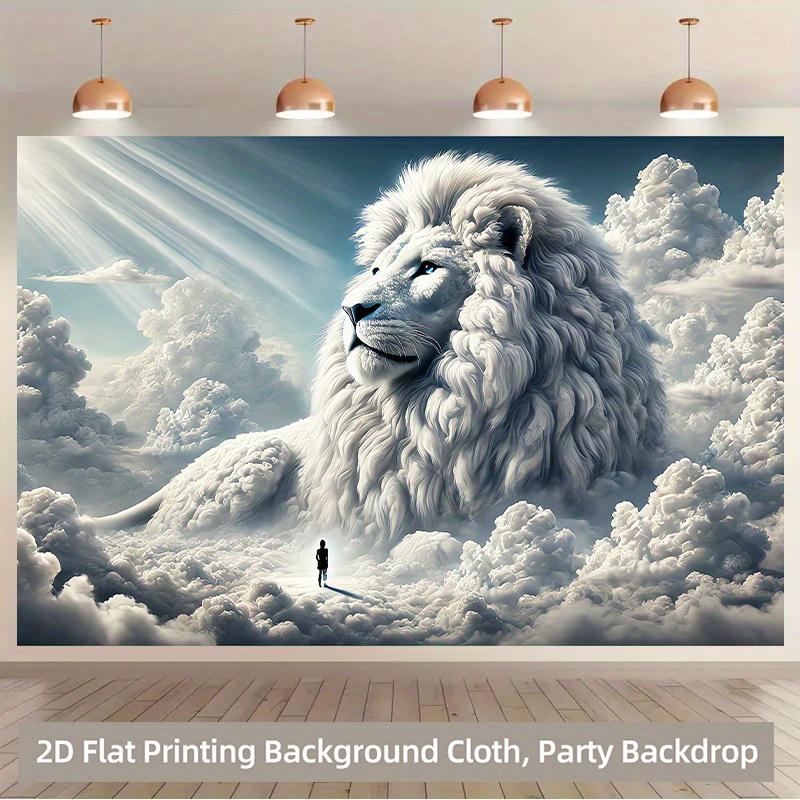 1 piece of 2D background fabric background fabric of the colossal lion in the clouds gazing at the sky polyester fabric 100x150cm