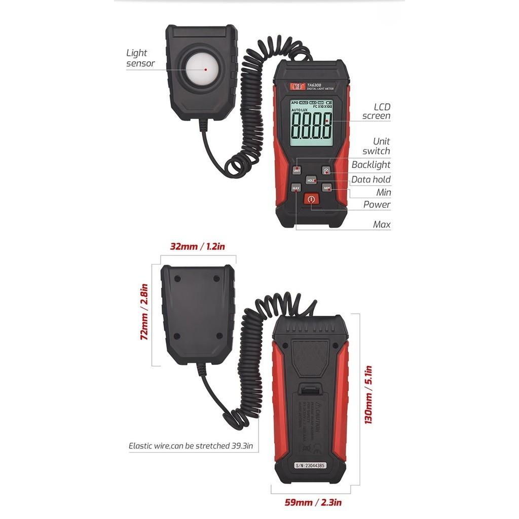 Portable Digital Light Meter Illuminance Lux Meter LCD Display 0~200,000 Measurement Range Flexible Sensor Light Tester