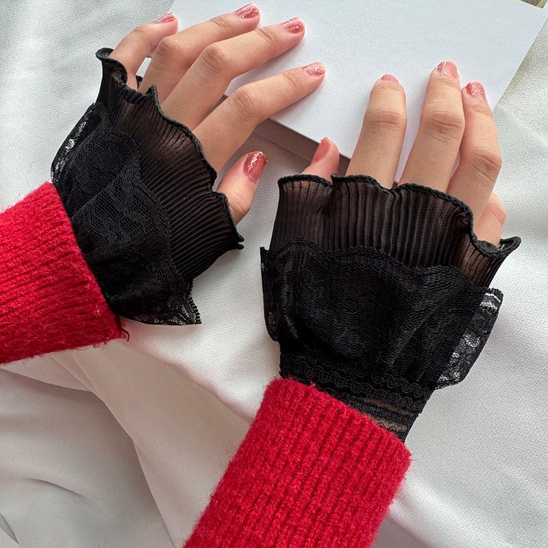 Women Thin Hoodie Sweater Cuffs High Quality Lace Lace Fake Sleeves Sweet Extended Accessory Wrist Guard with Fake Cuffs