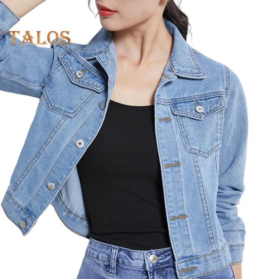 

Зимняя женская куртка с длинными рукавами, отложным воротником, нагрудными карманами, застежкой на пуговицы, пальто короткого типа, повседневная уличная одежда, джинсовые пальто M светло-синий