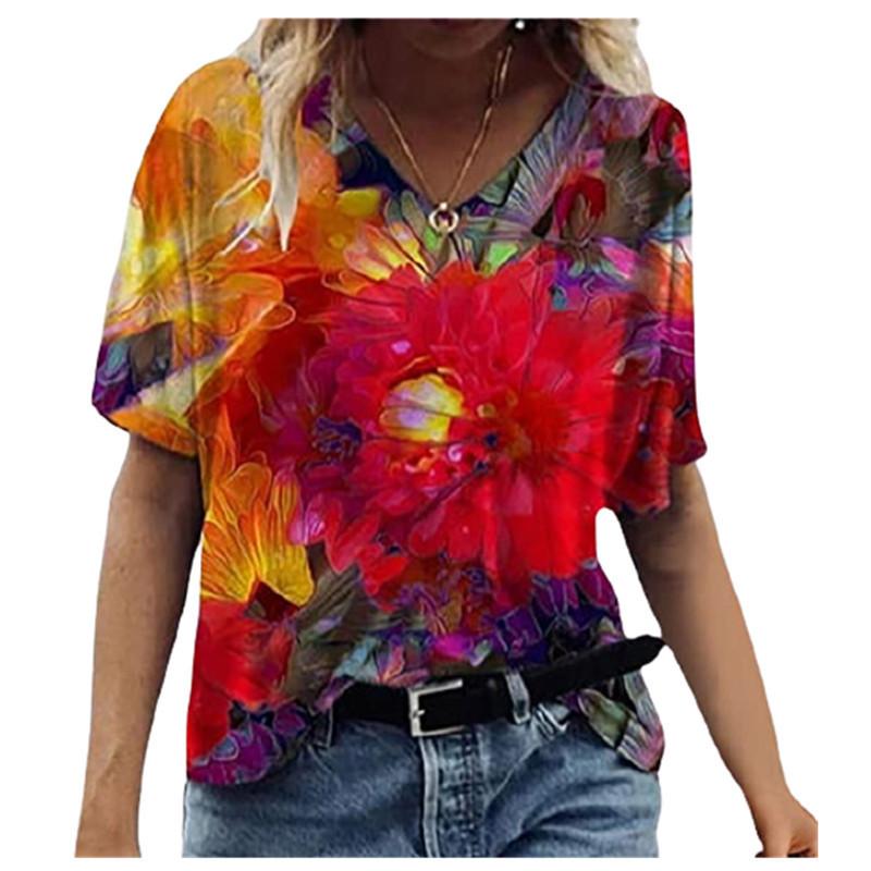 Street Top Fashion Spring Summer New Cartoon Animal Print V-neck Short Sleeved T-shirt Women 3d Tops