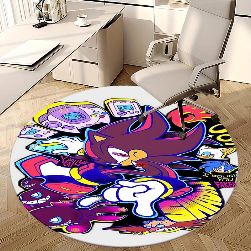 1 Stück Sonic the Hedgehog & Friends Anime Cartoon Design Runder Teppich - Bürostuhlmatte, Rutschfester Teppich für Heimdekoration, Wohnzimmer