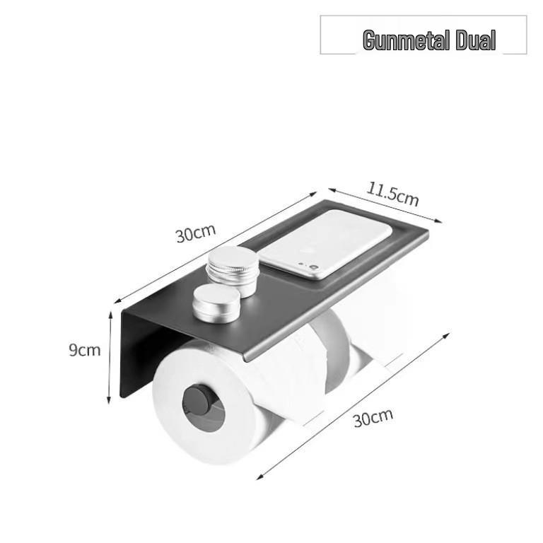 Gunmetal Grey Stainless Steel Wall-Mounted Toilet Paper Holder with Storage Rack