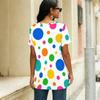 Women Plus Size Round Neck Short Sleeve Colorful Printed Flared T Shirt Curved Hem