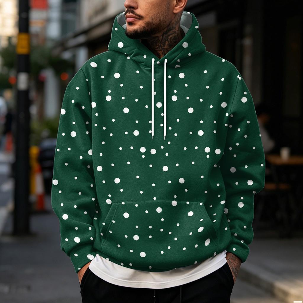 Men's Casual Loose Fit Hoodie with Christmas Print and Large Pockets