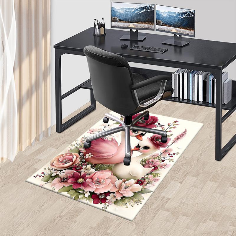 1PC Swan Floral Non-Slip Floor Carpet Compatible for Office&Living Room&Dining room - Flat-Weave Machine- Soft & Pattern-E295