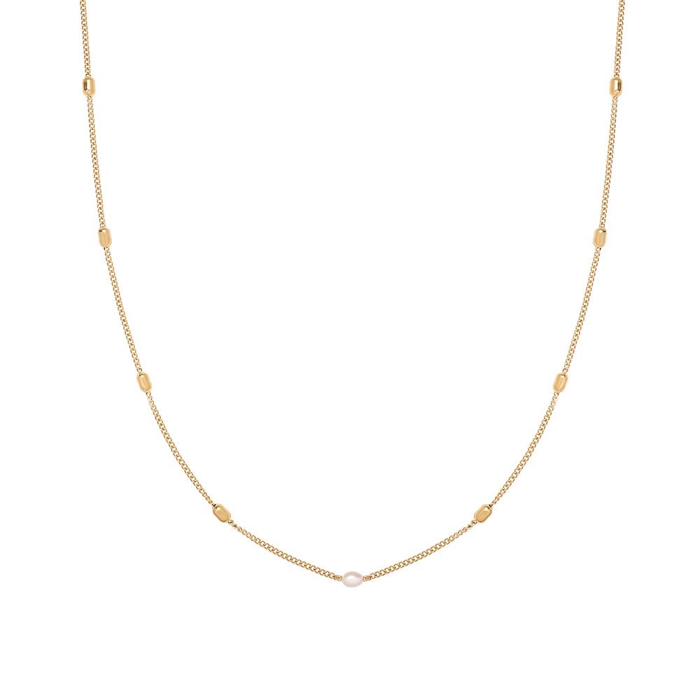 Freshwater Pearl Minimalist Rice Pearl Necklace Collarbone Chain Titanium Steel Plated 18K Gold Color Retaining Jewelry