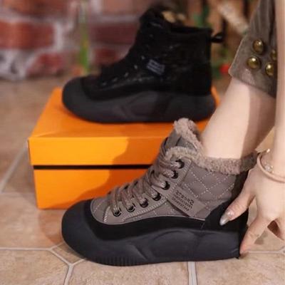 Damen Winterschuhe mit Baumwollpolsterung, Fleece-Futter, verdickte neue High-Top-Plateau-Schneestiefel, Sport- und Freizeitstiefeletten für Damen