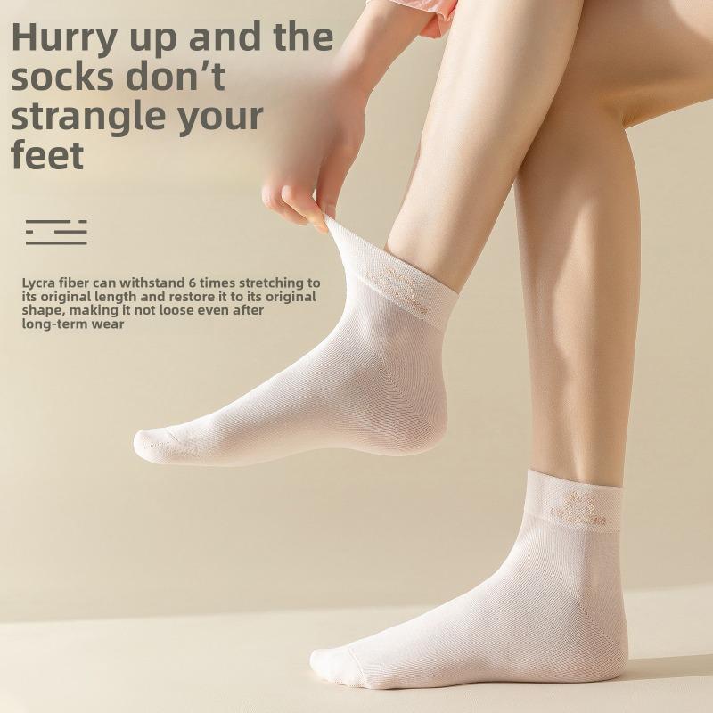 5 Paar Dünne Atmungsaktive Schweißabsorbierende 7A Antibakterielle Geruchshemmende Reine Baumwolle Röhrensocken für Damen, Frühling und Sommer