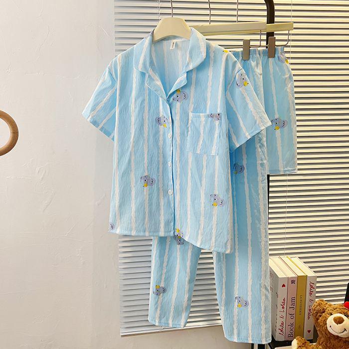 Women's Red Plaid Kitty Pajama Set - Short Sleeve & Shorts