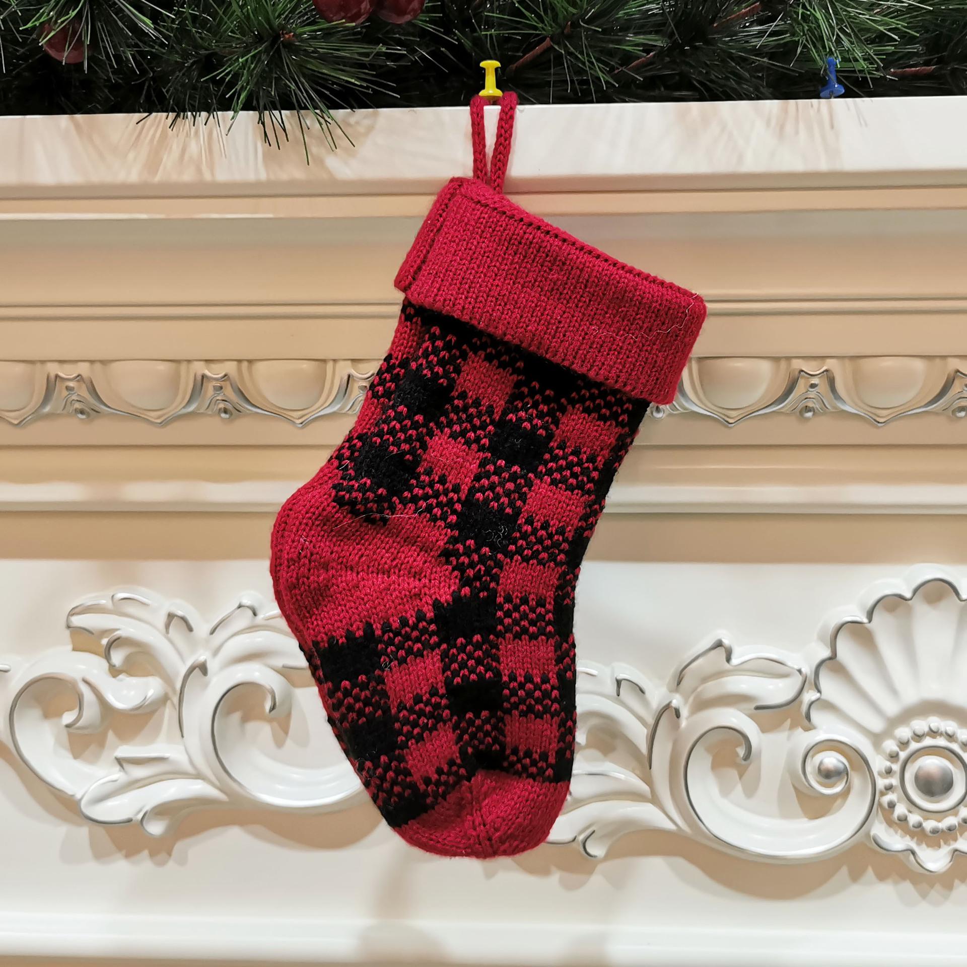 2026 Small Knitted Christmas Stocking Gift Bag - Acrylic Holiday Decoration чёрный