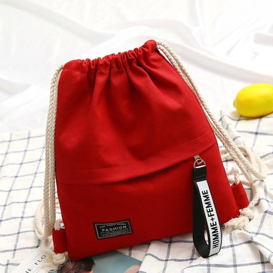 1 Pcs Drawstring Canvas Bag Large Capacity Backpack Student Tutoring Cloth Bag Lightweight And Casual Drawstring Pocket