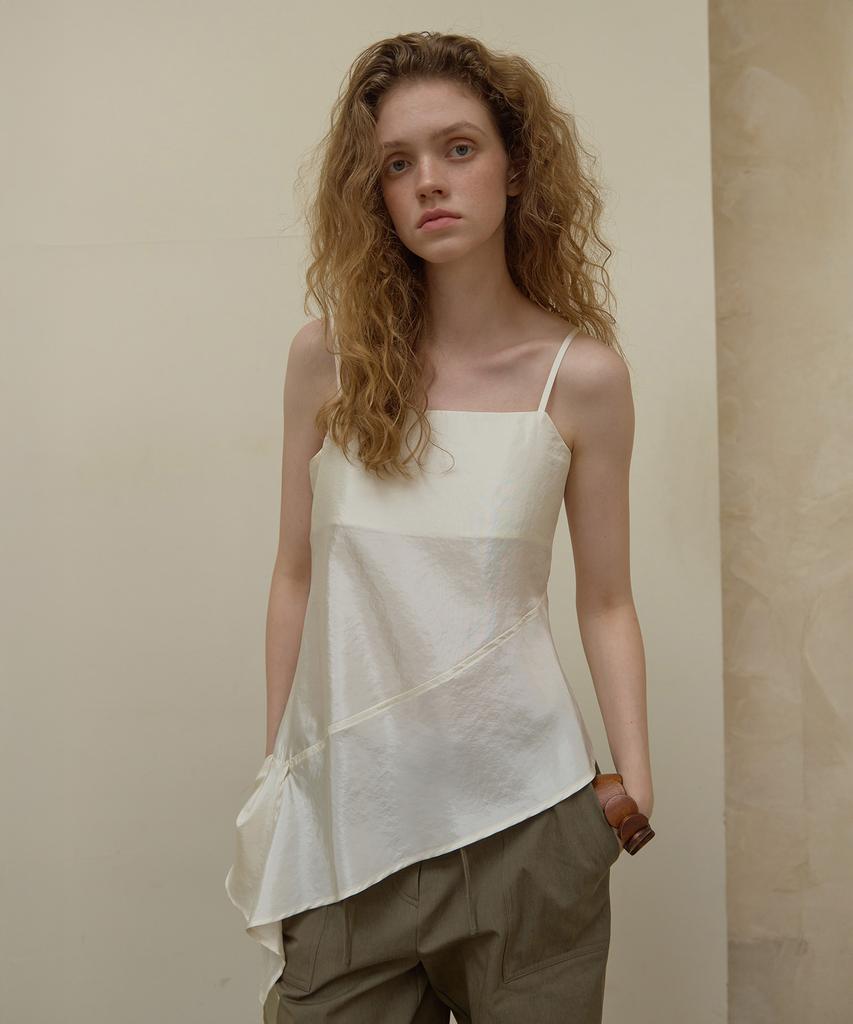 LONQUE Asymmetric Sleeveless Cami Blouse (Ivory)