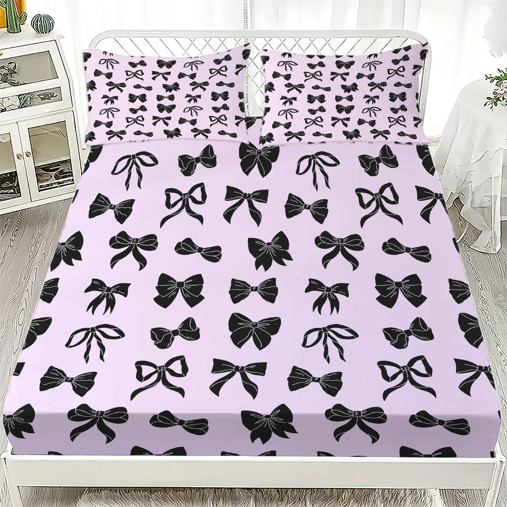2/3pcs Bowknot Personalized Fitted Sheet Set Bowknot Personalized Bedding Set Comfortable Skin Friendly Cute Style 180x220cm