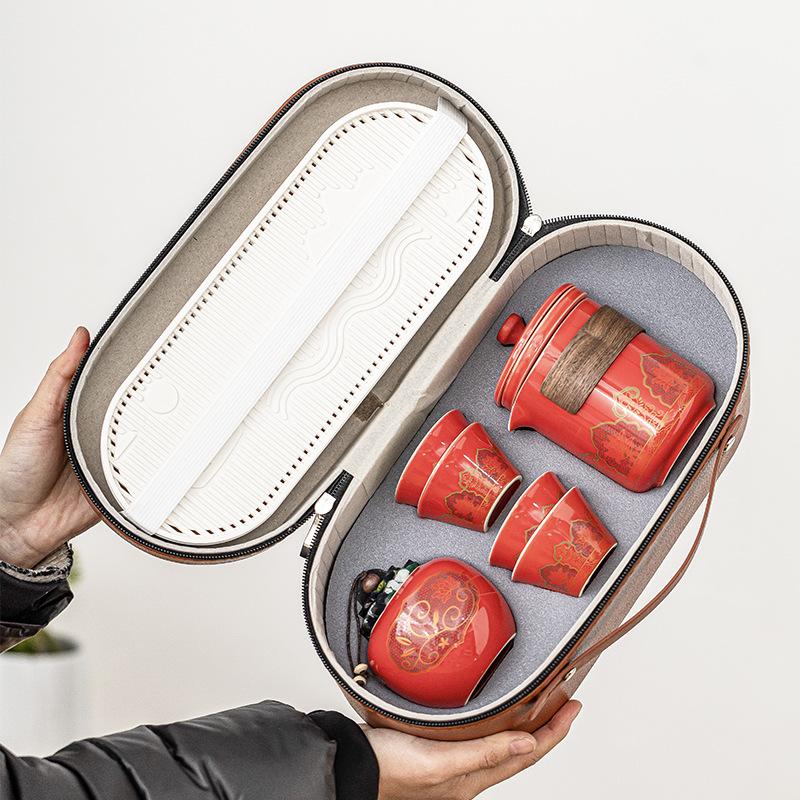 Kuaike Cup One Pot Three Cups Ceramic Portable Travel Tea Set Kung Fu Outdoor Tea Pot Teacup