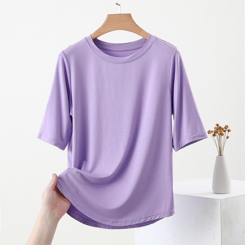 2025 Silk Summer Breathable Women's Slimming Five-Sleeve Round Neck T-Shirt