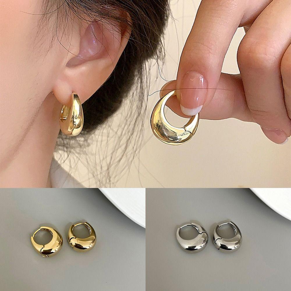 Smooth Metal Chunky Hoop Earrings Versatile Ear Clips Fashion Earring Jewelry  for Women