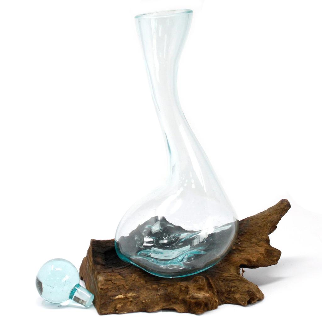 Wine Decanter Molten Glass On Wood 1L