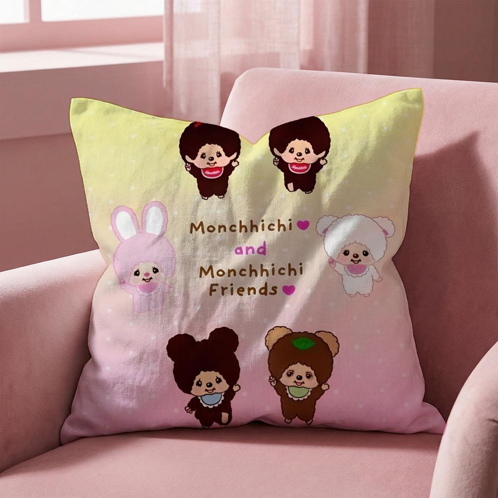 Cartoon M-Monchhichis Cushion Cover Multi-Scene Pillow Cover for Home & Car - Reversible, Soft & Durable for Daily Use