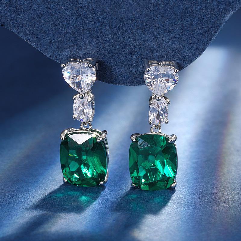 Jewelry Copper Bottom Gold-Plated Imitation Color Treasure Corundum Temperament Stud Earrings Female Main Stone 10 * 12