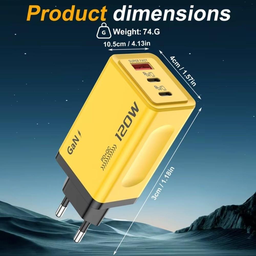Fast Charging 120W Quick Charger Plug 3-Ports Multi-Port Charger for Huawei/Xiaomi/Samsung