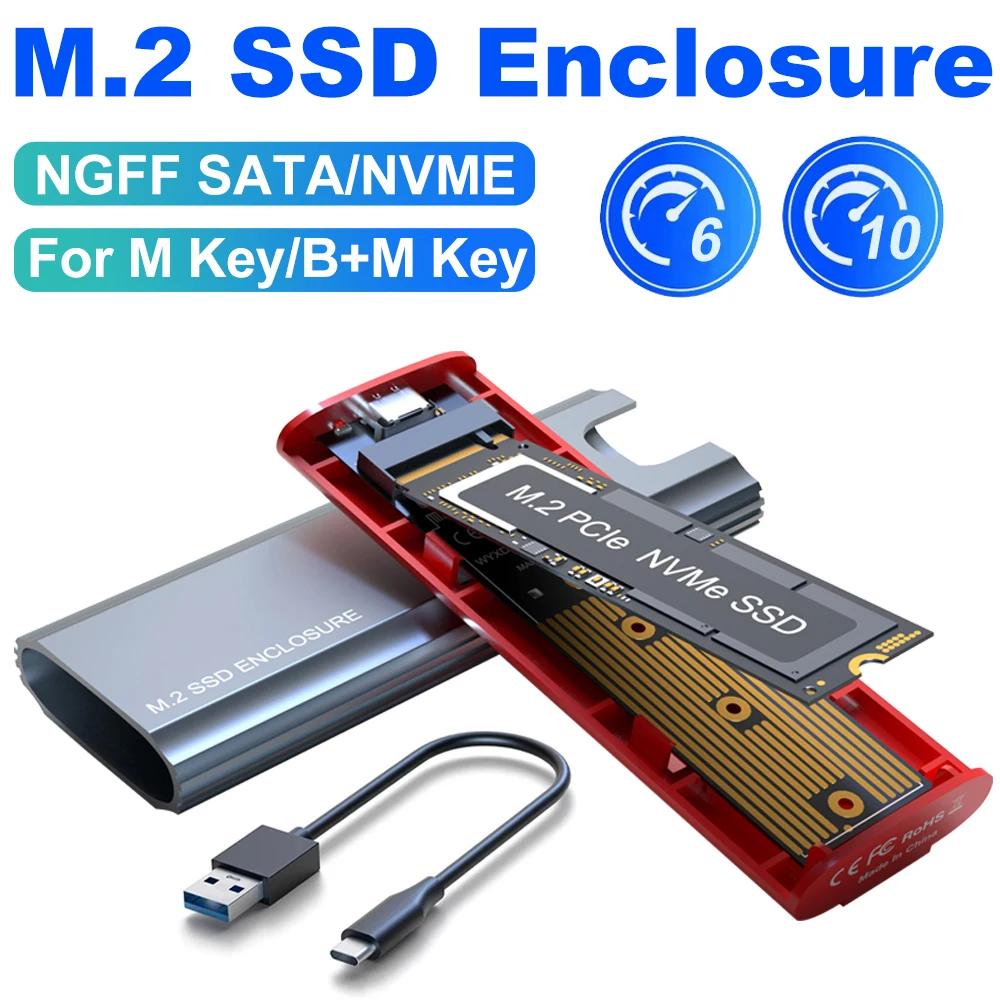 10Gbp M2 SSD Case NVMe SATA Dual Protocol SSD Enclosure Adapter M.2 to USB Type C 3.1 Gen 2 Portable NVME External Enclosure SSD Box PC Accessories