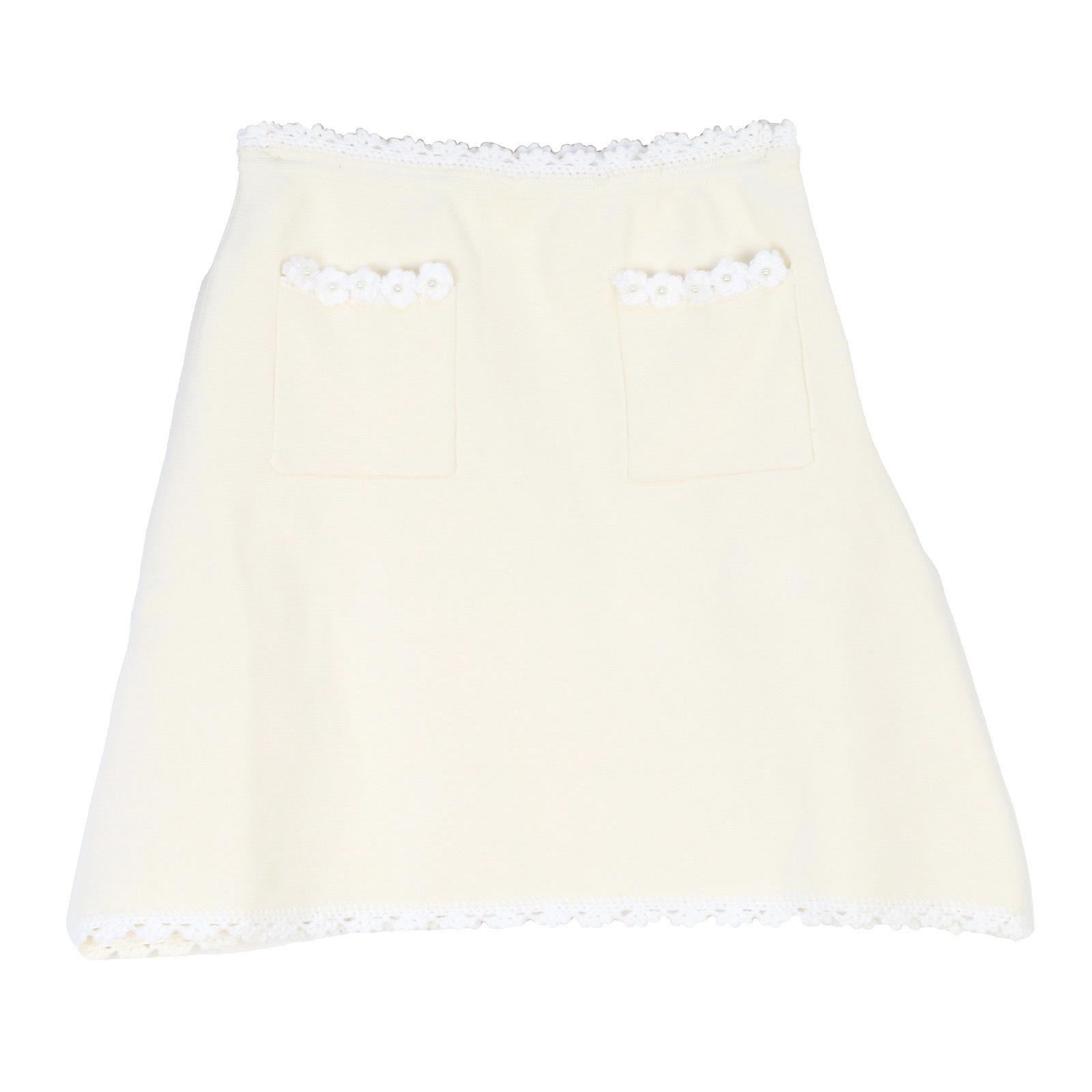 

Французский шик: Жемчужный Цветок Вязаный Крючком Кардиган Жилет и Юбка Золотого Цвета Комплект - Весна/Лето Medium