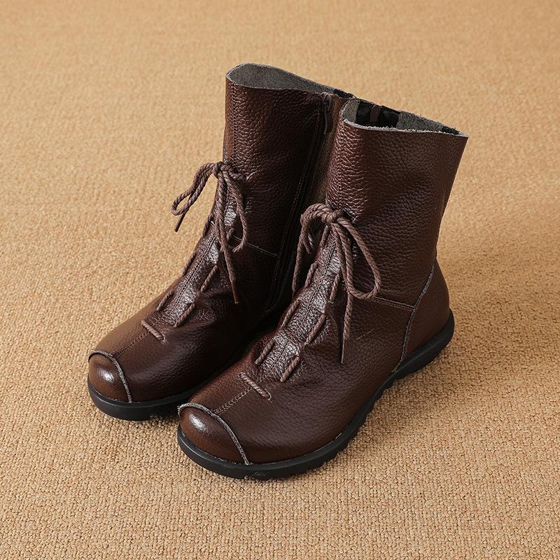 Women's Genuine Leather Snow Boots With Zipper Non-Slip Winter Warm Ankle Booties With Faux Fur Lined Comfortable Walking Short Boot Shoes for Women