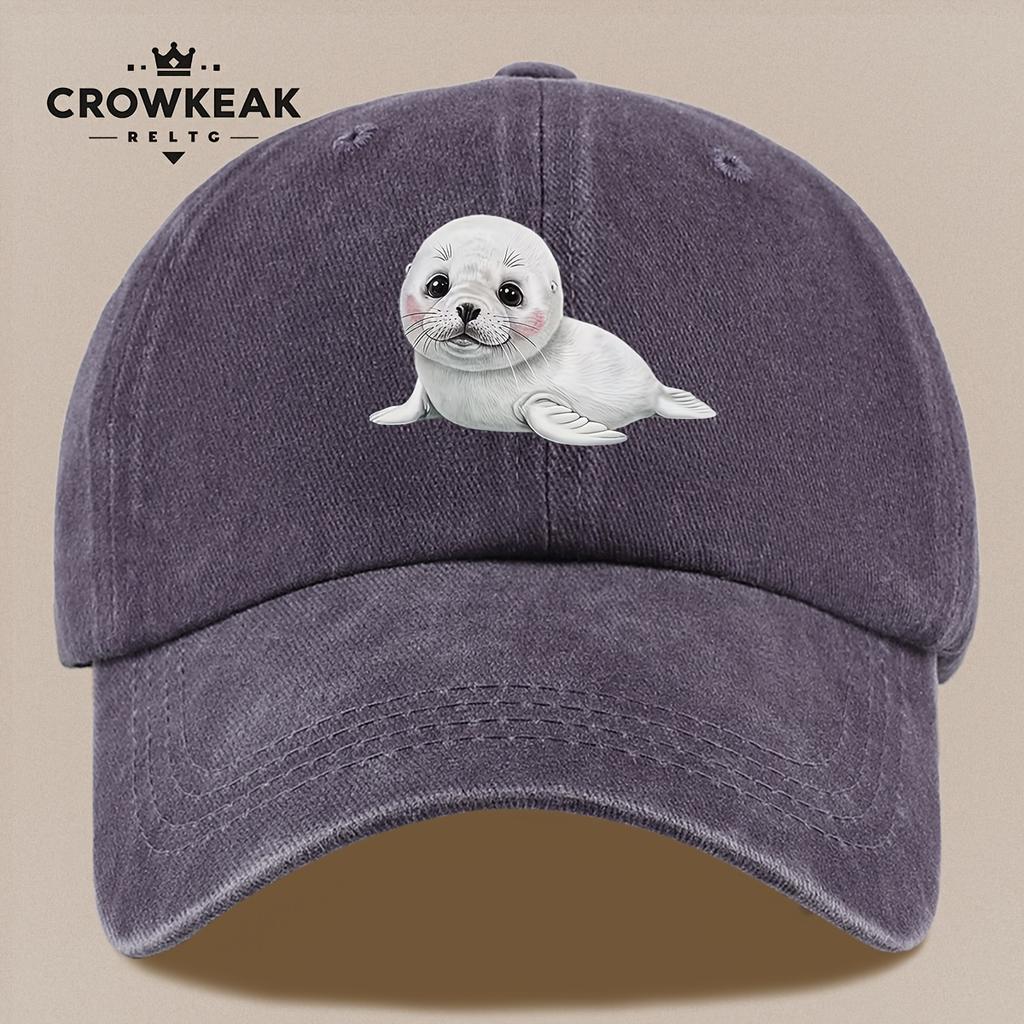Pc Niedliches Cartoon-Robbenmuster-Design Gedruckte Baseballkappe Schwarz Papa Trucker-Hut Atmungsaktiv Bequem Einfarbig Einfach Retro S