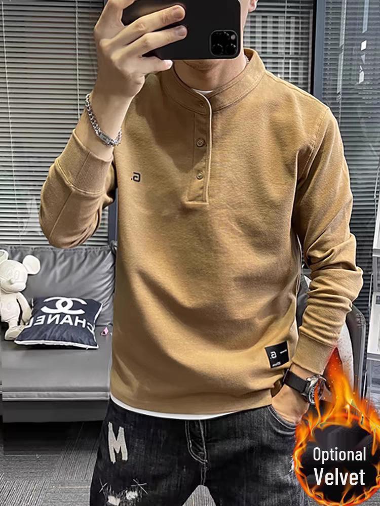 Men's Solid Color Stand Collar Hoodie - Spring/Autumn 2024 Casual Long Sleeve Outerwear