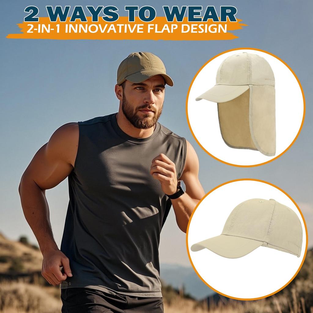 UPF Waterproof Sun Hat Foldable Unisex Baseball Cap with Neck Flap for Running [EINSKEY] 50+ - Beach, Golf, Hiking, Fishing,